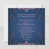 Blauer und rosa Textur Silber Scroll Einladung (Rückseite)