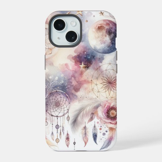 Blauer und Rosa Traumfänger iPhone 15 Hülle (Rückseite)