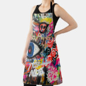 Blauer und rote Blumentextilien Schürze (InSitu)