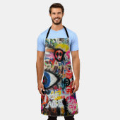 Blauer und rote Blumentextilien Schürze (Getragen)