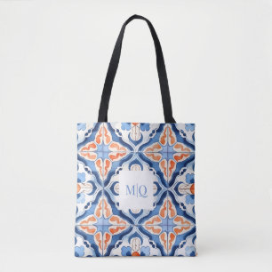 Blauer und Roter Blumenstrauß Tasche
