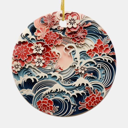 Blauer und roter Chiyogami Ornament (Hinten)