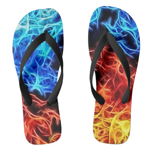 Blauer und Roter Flammenflammfleck Badesandalen (Fußbett)