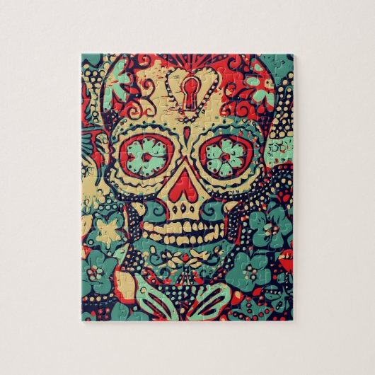 Blauer und roter Totenkopf Puzzle (Vertikal)