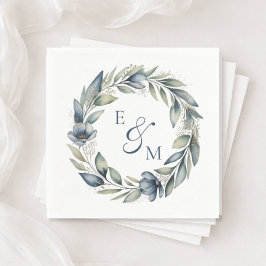 Blauer und Salbei-Blumenkranz Hochzeitsserviette Serviette
