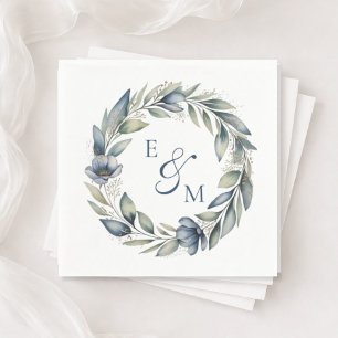 Blauer und Salbei-Blumenkranz Hochzeitsserviette Serviette