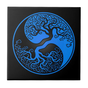 Blauer und schwarzer Baum des Lebens Yin Yang Fliese