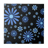Blauer und schwarzer Blume Power Retro Fliese (Vorderseite)