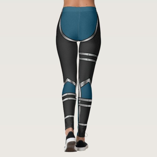 Blauer und schwarzer Cyborg-Armbanduhr Leggings (Rückseite)