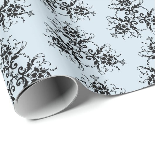 Blauer und schwarzer Damaskus-Geschenkwrap Geschenkpapier (Rolleneckpunkt)