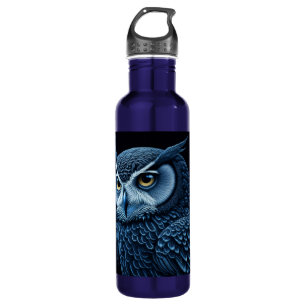 Blauer und schwarzer ernster Uhu Edelstahlflasche