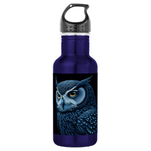 Blauer und schwarzer ernster Uhu Edelstahlflasche