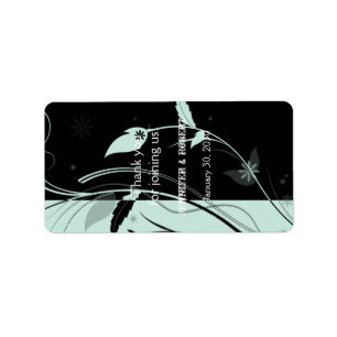 Blauer und schwarzer Flora Hochzeitsplatz Adressaufkleber