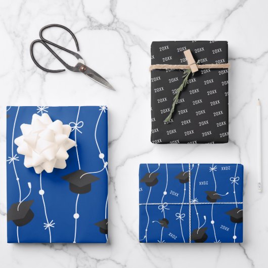 Blauer und schwarzer Graduierungspapier zum Abzieh Geschenkpapier Set (Vorderseite)