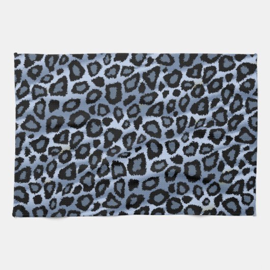 Blauer und schwarzer Leopard-Tierdruck Geschirrtuch (Horizontal)