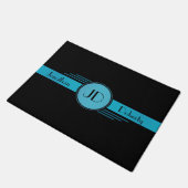 Blauer und schwarzer Monogramm-Kunst-Deko Fußmatte (Schrägansicht)