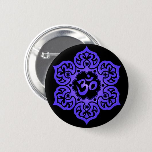 Blauer und schwarzer Om-mit Blumenentwurf Button (Vorne & Hinten)