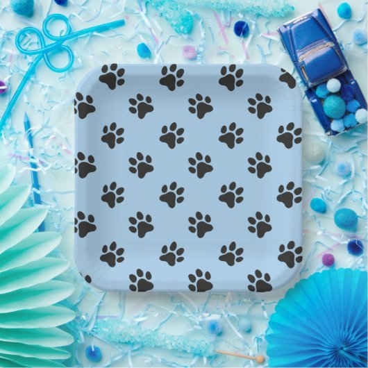 Blauer und schwarzer Paw-Druck Pappteller (Party)