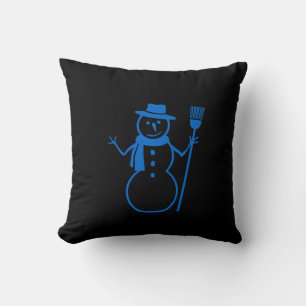 blauer und schwarzer Schneemann und HAPPY HOLLIDAY Kissen