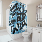 Blauer und schwarzer Schrott oder Bänder werden ze Duschvorhang (Beispiel)