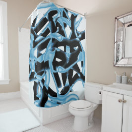 Blauer und schwarzer Schrott oder Bänder werden ze Duschvorhang