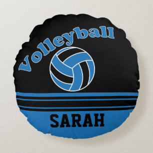 Blauer und schwarzer Volleyball   personifizieren Rundes Kissen