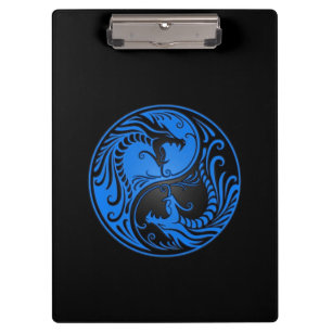 Blauer und schwarzer Yin Yang Drache Klemmbrett