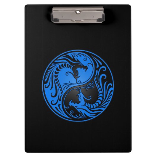 Blauer und schwarzer Yin Yang Drache Klemmbrett (Vorderseite)