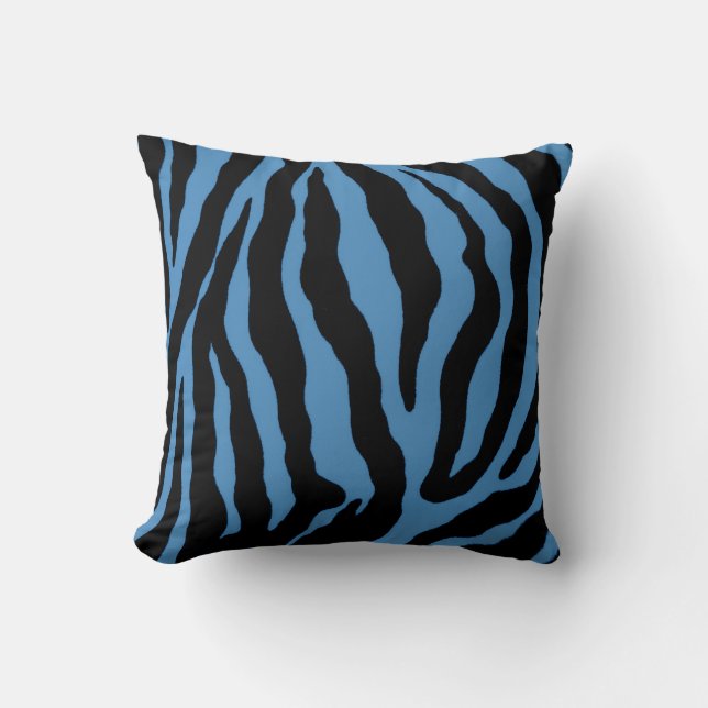 Blauer und schwarzer Zebra-Druck-gestreiftes Kissen (Vorderseite)