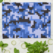 Blauer und Schwarzes Wasser Pixel Camouflage Muste Handtuch (Gefaltet)