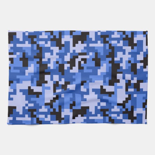 Blauer und Schwarzes Wasser Pixel Camouflage Muste Handtuch (Horizontal)