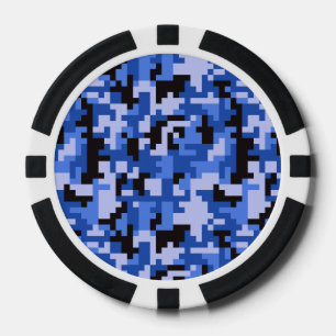 Blauer und Schwarzes Wasser Pixel Camouflage Muste Pokerchips