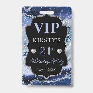 Blauer und Silber Glitter Achat Geburtstag VIP Ausweis