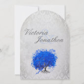 Blauer und Silberer Herzleder Tree Hochzeitseinlad Einladung (Rückseite)