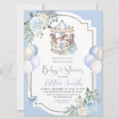 Blauer und silberer Magischer Karussell Babydusche Einladung (Vorderseite)