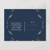 Blauer und silberer Rahmen Elegante Hochzeit Save  Ankündigungspostkarte (Rückseite)