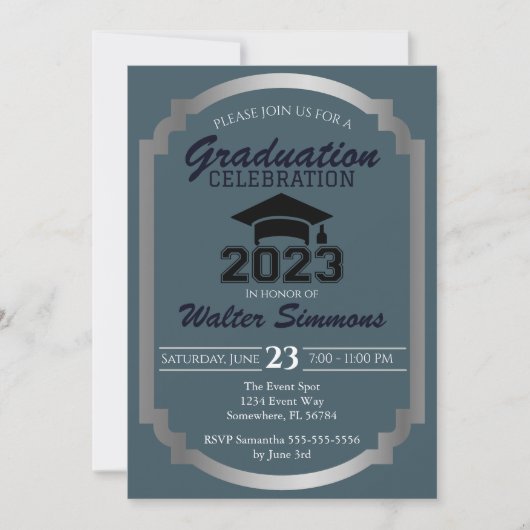 Blauer und Silberner Abschluss - Einladung (Vorderseite)