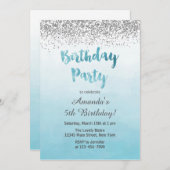 Blauer und Silberner Geburtstag Einladung (Vorne/Hinten)