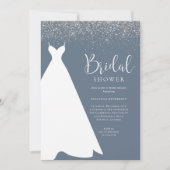 Blauer und Silberner Glitzer Bridal Dusche Einladu Einladung (Vorderseite)