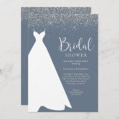 Blauer und Silberner Glitzer Bridal Dusche Einladu Einladung (Vorne/Hinten)