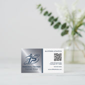 Blauer und silberner QR-Code Fitness-Trainer Visitenkarte (Stehend Vorderseite)