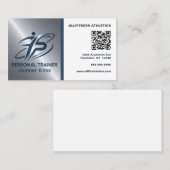 Blauer und silberner QR-Code Fitness-Trainer Visitenkarte (Vorne/Hinten)