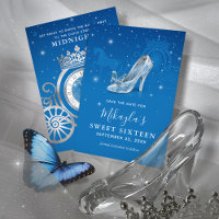 Blauer und silberner Schuh Cinderella Sweet 16 Geb
