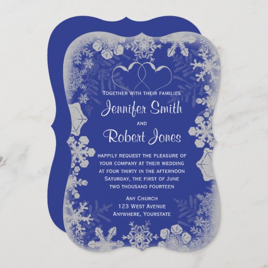 Blauer und Silberschneeflocke Einladung zur Hochze (Vorne/Hinten)