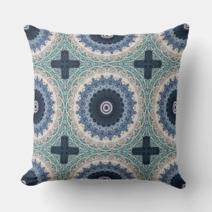 Blauer und Türkiser Mandala mit geometrischer Symm Kissen