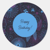 Blauer und violette Blumen Elegantes Muster für di Runder Aufkleber (Vorderseite)