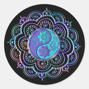 Blauer und violetter Mandala Runder Aufkleber
