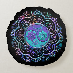 Blauer und violetter Mandala Rundes Kissen