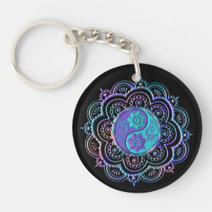 Blauer und violetter Mandala Schlüsselanhänger