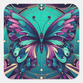 Blauer und violetter Schmetterling Quadratischer Aufkleber